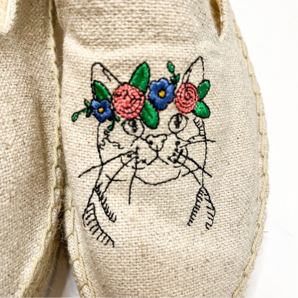 Soludos Espadrilles Cat Embroidered Beige Sandals Size 9.5 - Picture 9 of 10